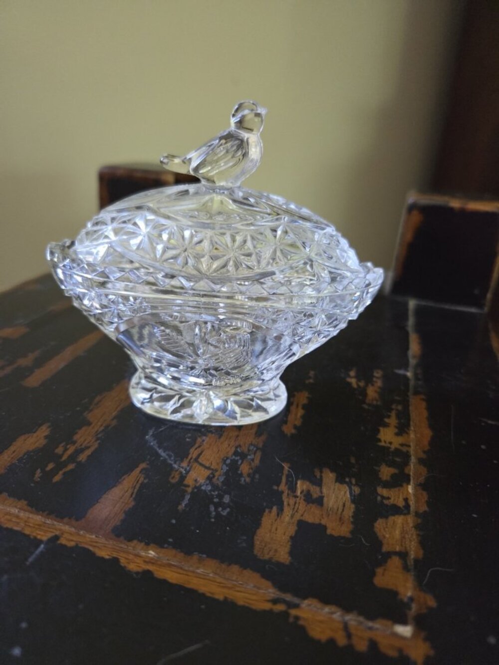 Hofbauer Bleikristal 24% Lead Crystal Trinket Box W Germany Byrdes 4 1/4"‎ Oval